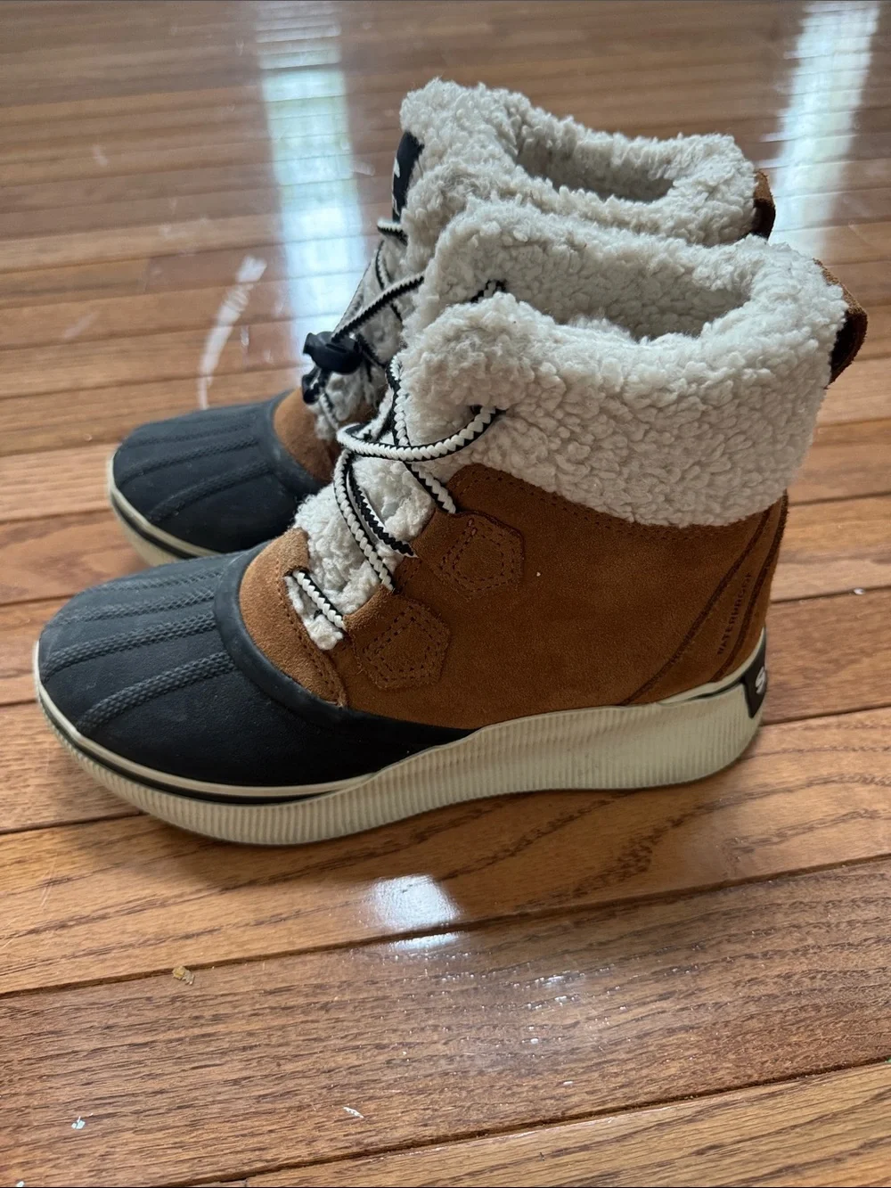 Sorel Kids Brown, Black & Cream Sherpa Winter Boots